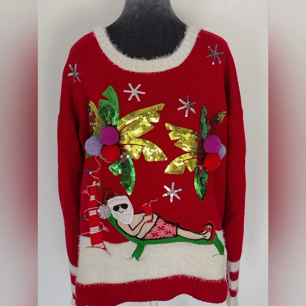 Hooked Up by IOT's Beach Santa Ugly Christmas Sweater. Size XL - Picture 4 of 13